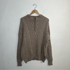 WOOLOVERS Oatmeal Tan 1/4 Zip Cable Knit Washable Wool Sweater Size Large